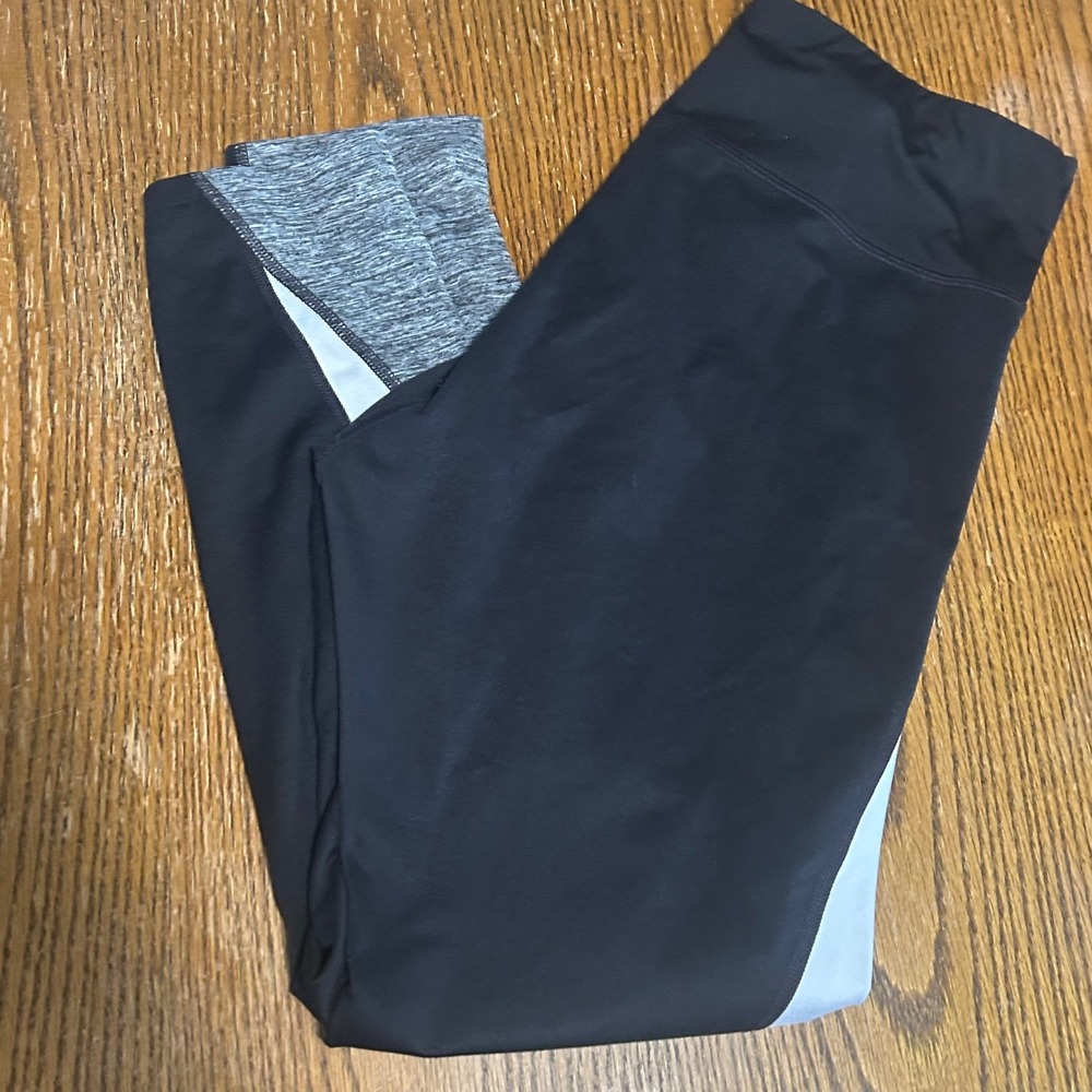 Tek Gear Womens XL Colorblock Workout Leggings Gray Black White Athletic